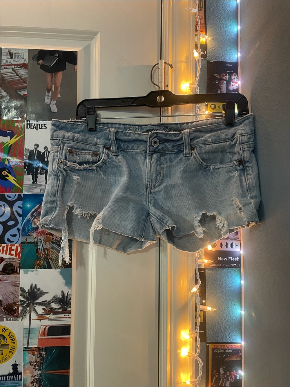 Light Wash Distressed Denim Shorts - Women's